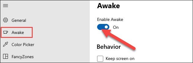 Enable the “Enable Awake” option