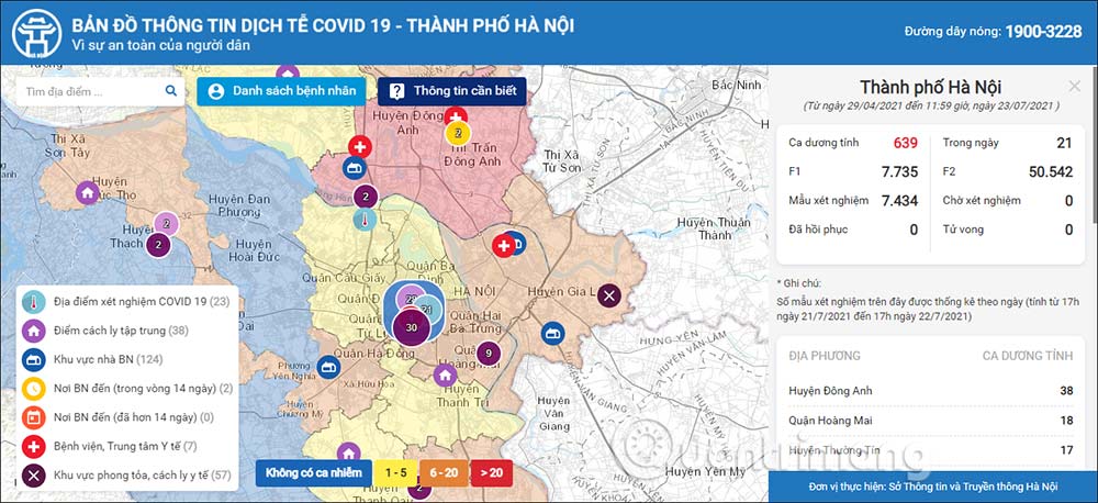 Map of Covid in Hanoi