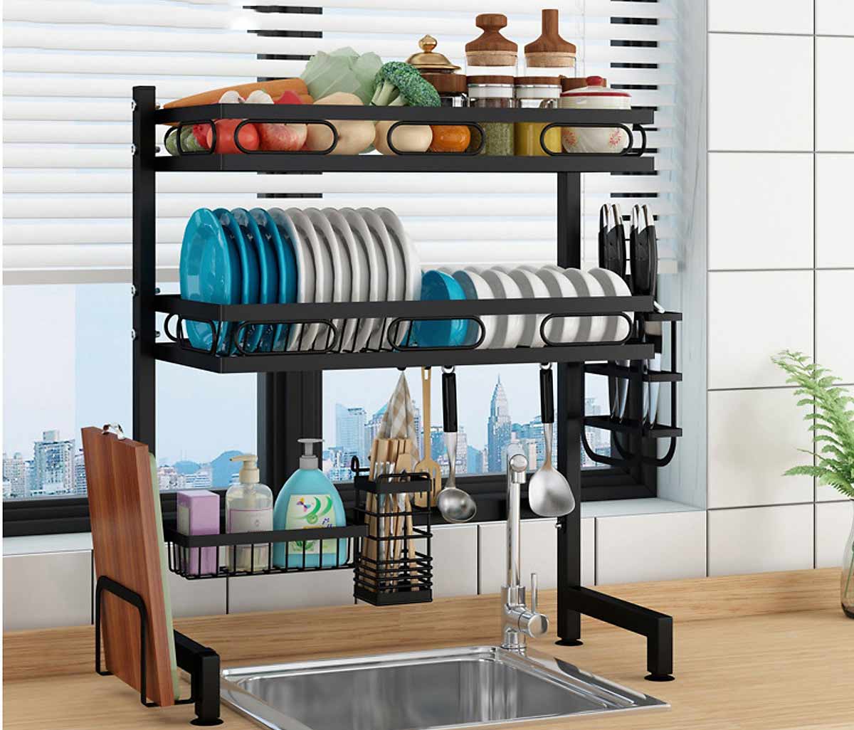 Kệ chén bát sơn đen chống khuẩn cao cấp 2 tầng Vando 6205 (65cm)