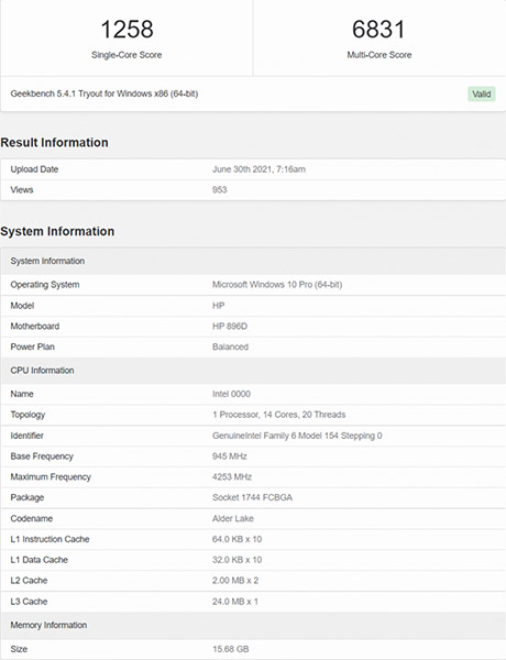 Thông tin rò rỉ trên GeekBench