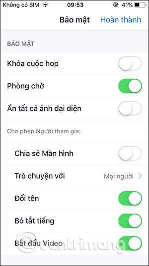 Tùy chọn Bảo mật 