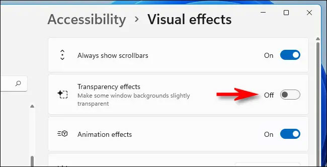 Turn off “Transparency Effects”