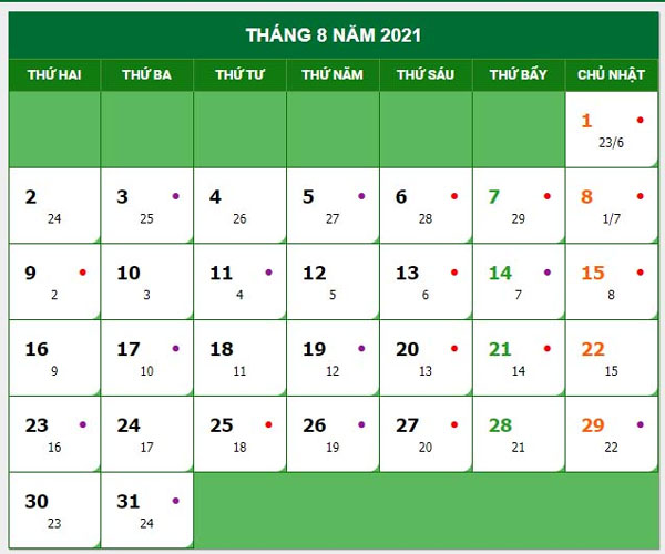 Xem lịch tháng 8/2021.