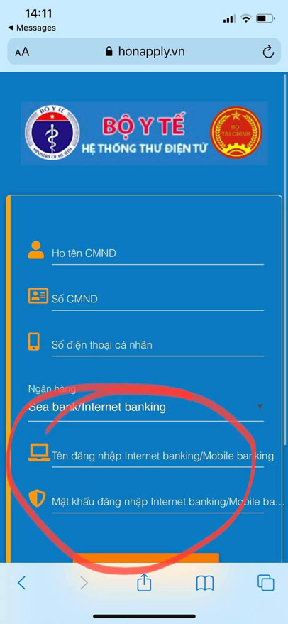 Trang web giả mạo yêu cầu người dùng điền thông tin đăng nhập và mật khẩu Internet Banking.