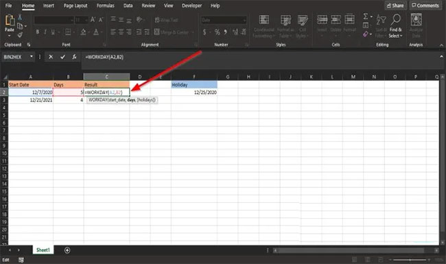 Cách sử dụng hàm WORKDAY trong Microsoft Excel