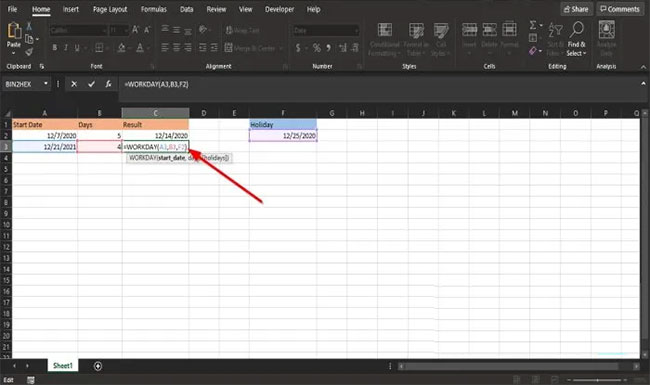 Cách sử dụng hàm WORKDAY trong Microsoft Excel - Ảnh minh hoạ 3
