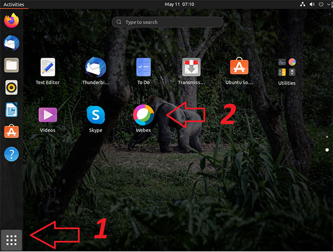 Bắt đầu webex từ GUI trên Ubuntu 21.04