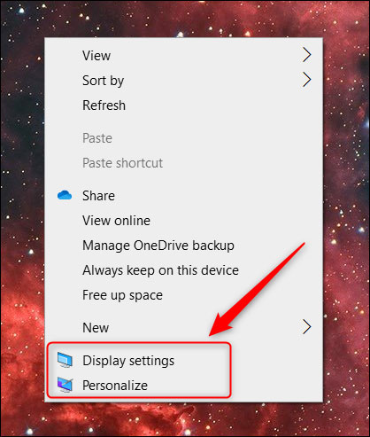 Nhấp vào “Display Settings” hoặc “Personalize”