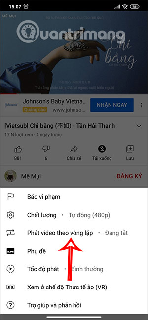 Bật lặp lại video 