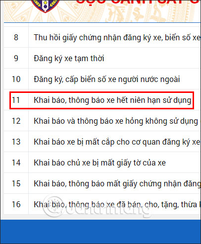 Khai báo xe hết hạn sử dụng