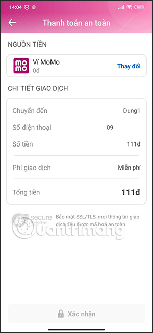 Xác nhận chuyển tiền