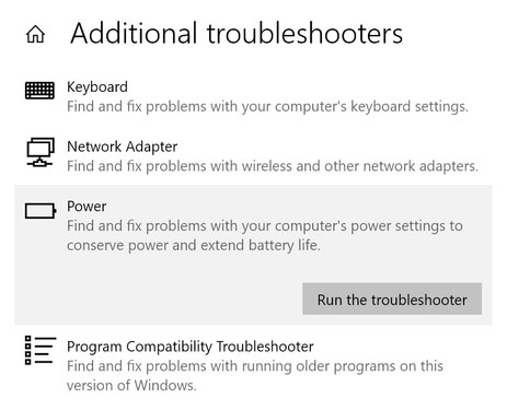 Sử dụng Power Troubleshooter