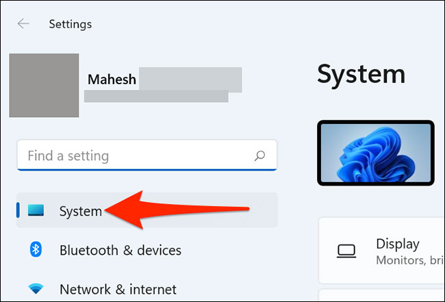 Click on the “System” item.