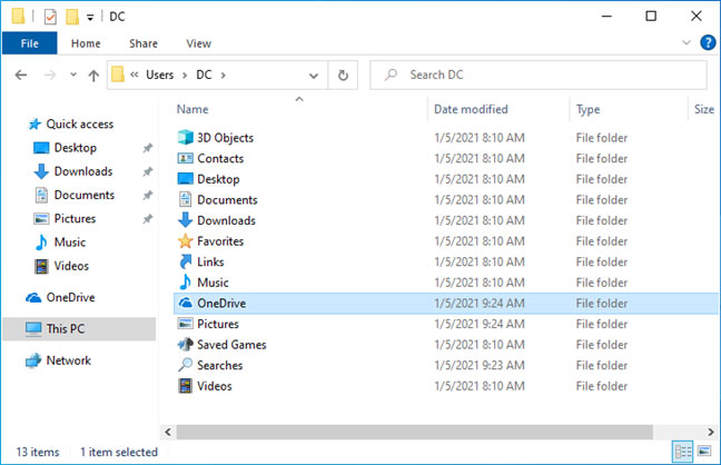 Các thư mục mặc định từ tài khoản người dùng Windows 10