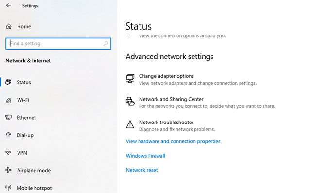 Reset mạng để khắc phục sự cố với chế độ máy bay trên Windows 10