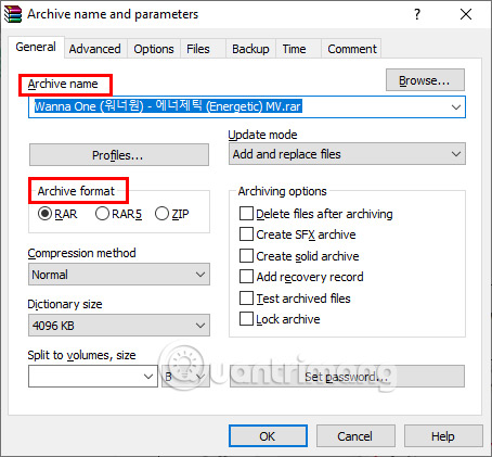 Chọn định dạng tâp tin nén