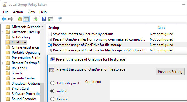 Vô hiệu hóa OneDrive trong Local Group Policy Editor
