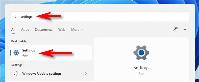 Mở ứng dụng Settings