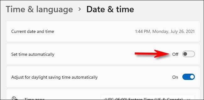 Tắt “Set Time Automatically”