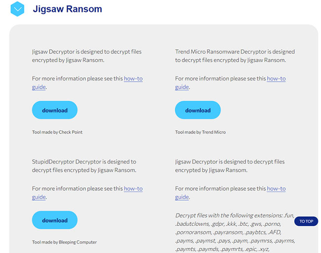 Những bộ giải mã có sẵn cho ransomware Jigsaw