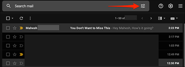 Nhấp vào biểu tượng “Show Search Options”
