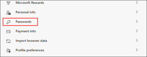 Nhấn vào mục "Passwords”