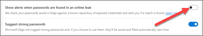 Tắt tùy chọn “Show alerts when passwords are found in an online leak”