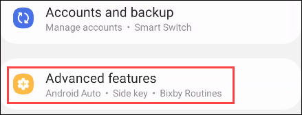 Bấm vào mục “Advanced Features”