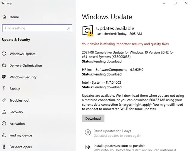 Hãy cài đặt tất cả các bản cập nhật Windows mới nhất trước khi tiếp tục