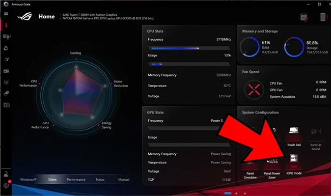 Some laptops provide separate software that allows you to activate and disable GPU