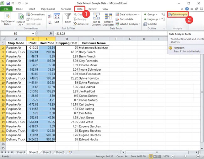 Nhấn nút Data Analysis