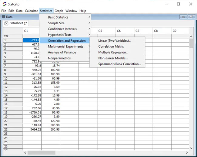 Nhấp vào tùy chọn Correlation and Regression