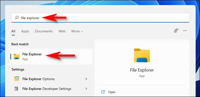 Mở Windows File Explorer bằng menu Start
