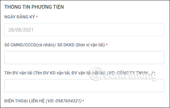 Khai thông tin lái xe