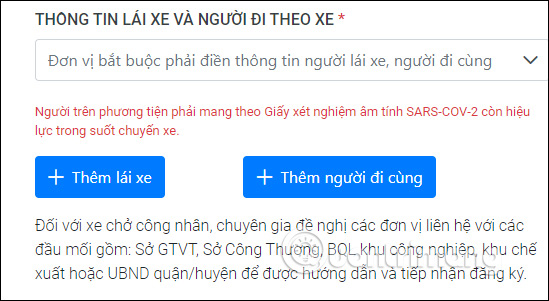 Thông tin lái xe