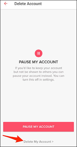Nhấn vào tùy chọn “Delete My Account”