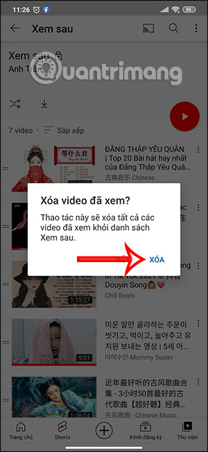 Xóa video đã xem