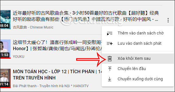 Xóa video khỏi danh sách