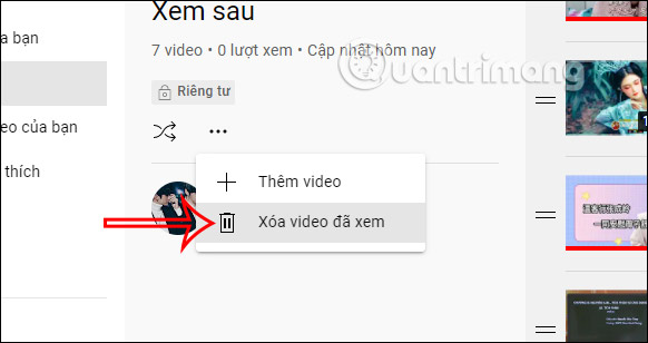 Xóa video đã xem 