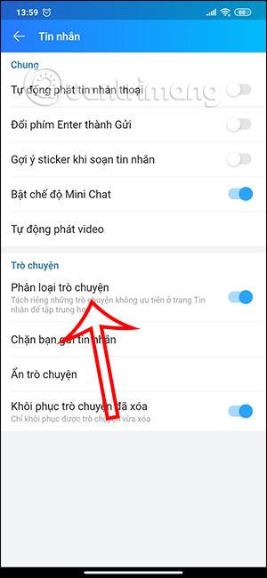 Bật phân loại trò chuyện