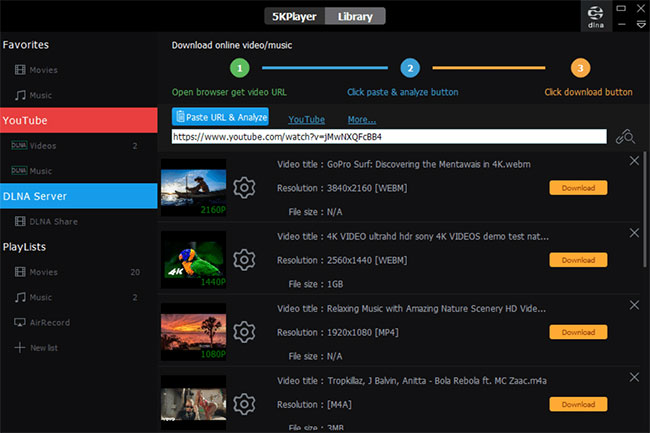 Giao diện 5KPlayer