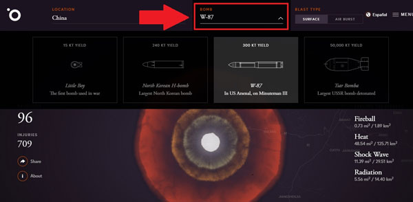 trang web còn có mục Bomb cho phép người dùng chọn các loại bom khác nhau