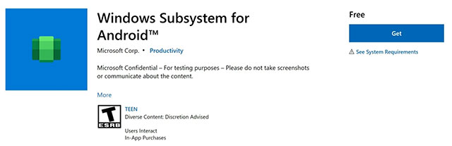 Windows Subsystem for Android Trên Microsoft Store
