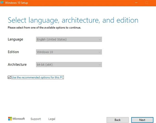 Choose language, architecture and Windows version