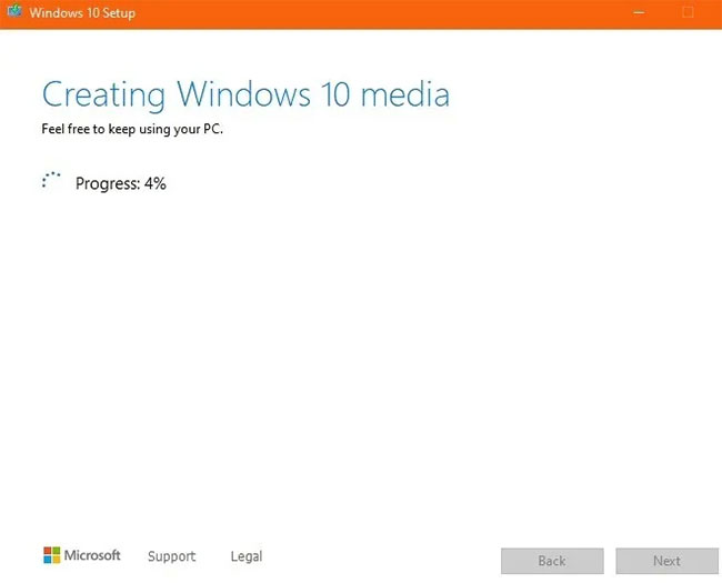 Windows installation media will be created