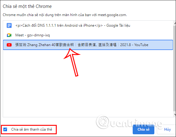 Chia sẻ tab có âm thanh
