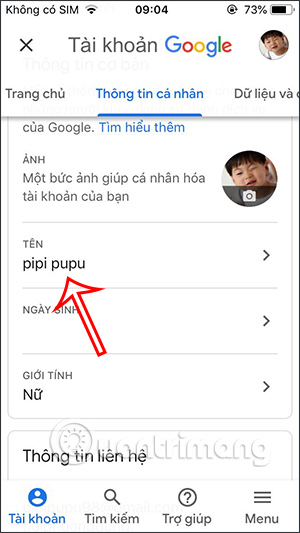 Nhấn vào tên Tên