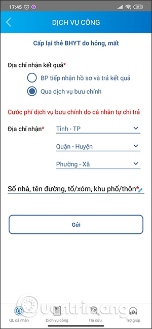 Chuyển thẻ BHYT đến nhà