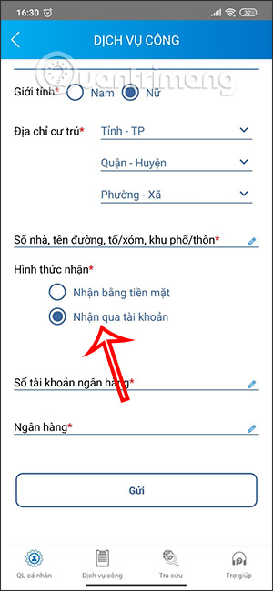 Nhận qua tài khoản
