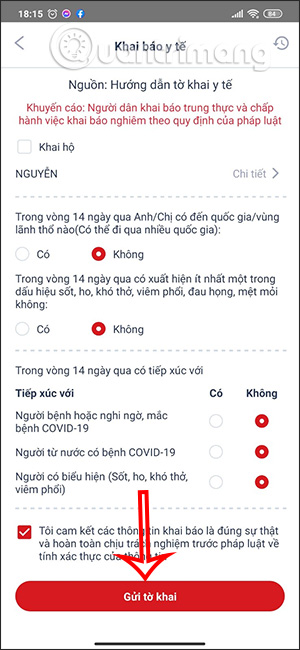 Khai báo y tế trên VNEID